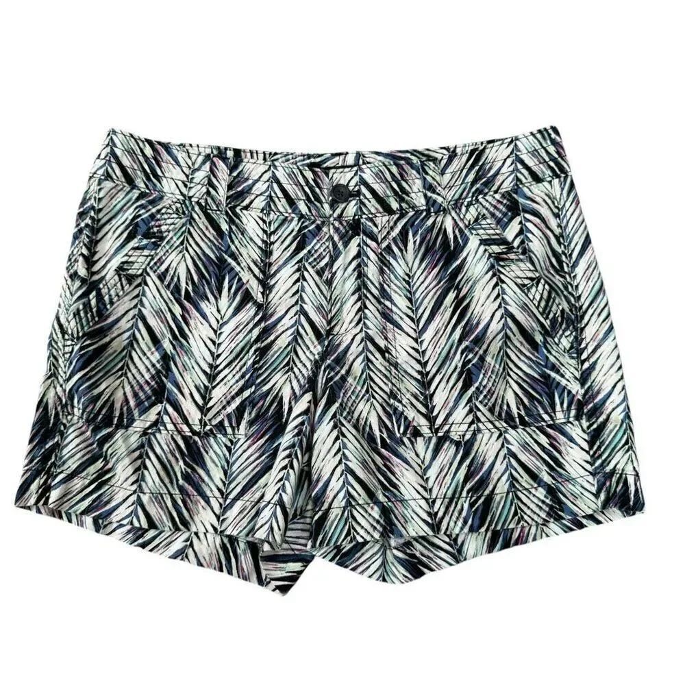 Banana Republic Palm Leaf Print Shorts Women's Blue Ivory Purple Cotton Size 8